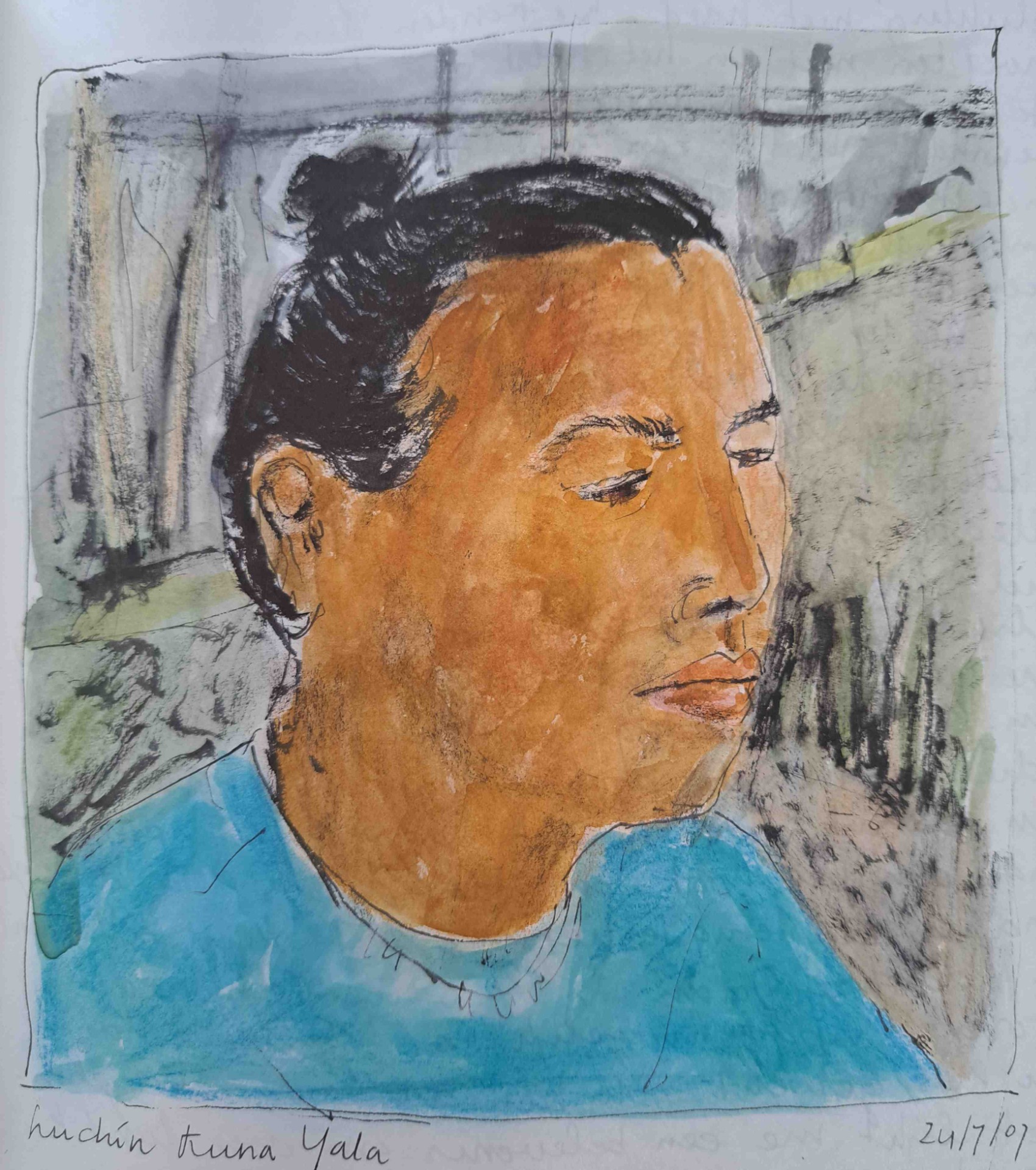 'Man Kuna Yala - Panama', pen/aquarel tekeningl