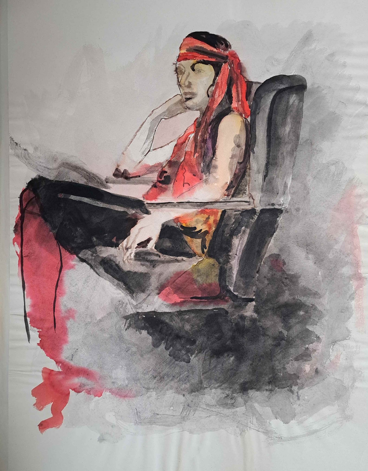 # 'Model zittend', pen/ecoline tekening