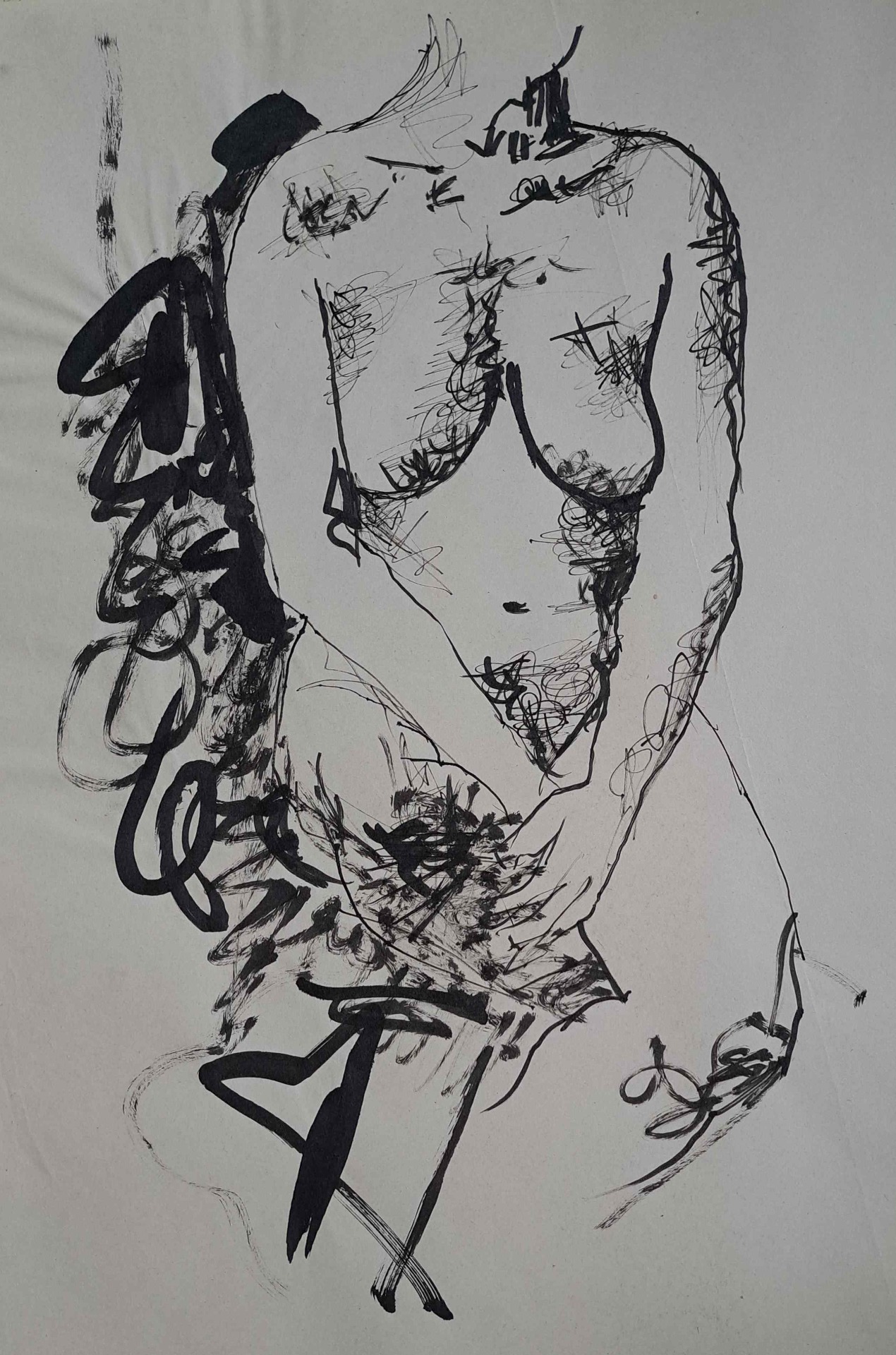 # 'Naakt 1', (riet)pen tekening