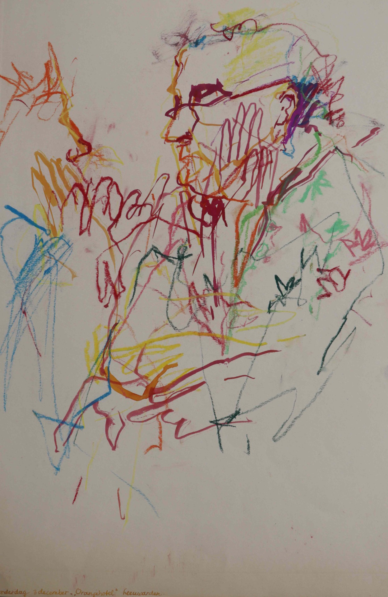 '# 'Oranje Hotel', ecoline/pastelkrijt tekening