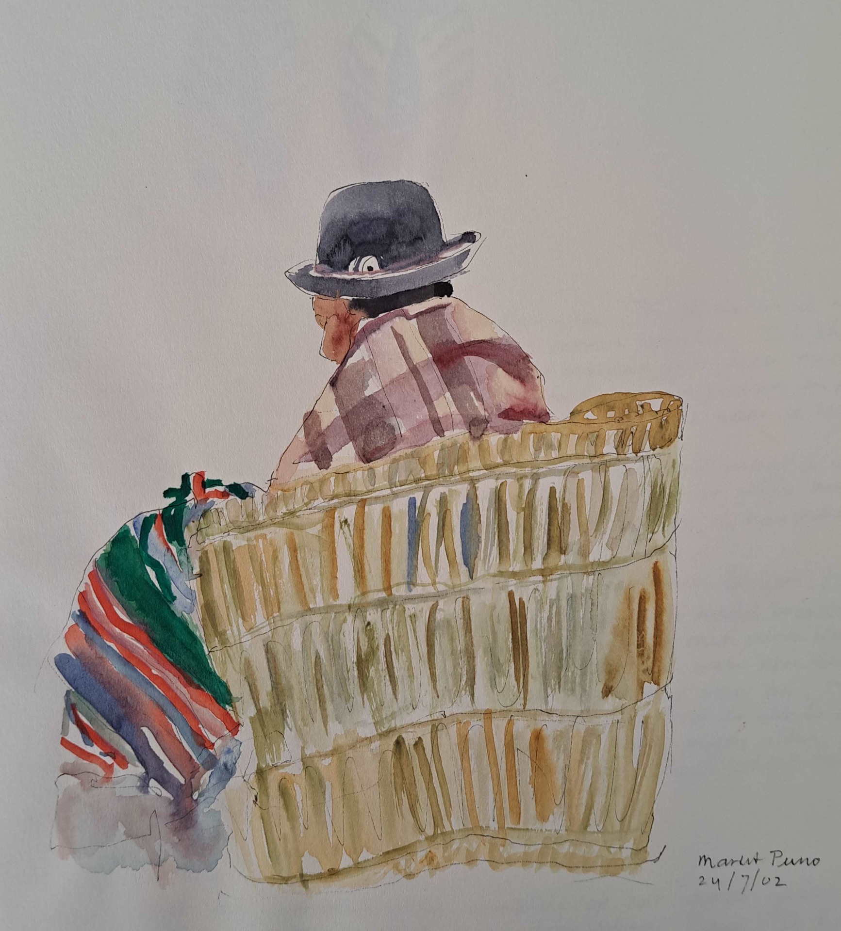 'Markt Puno', pen/aquarel tekening 