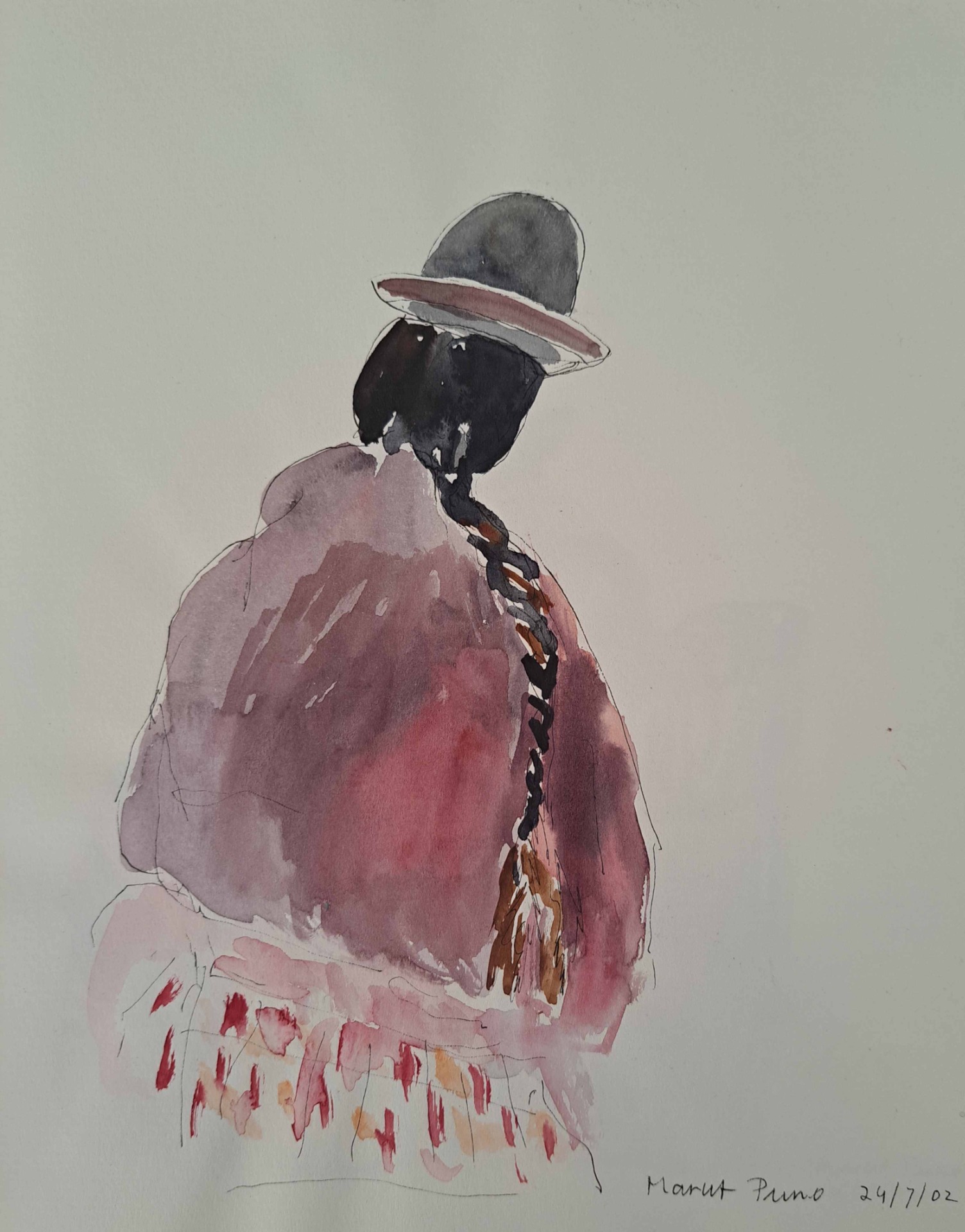 'Markt Puno 2', pen/aquarel tekening 