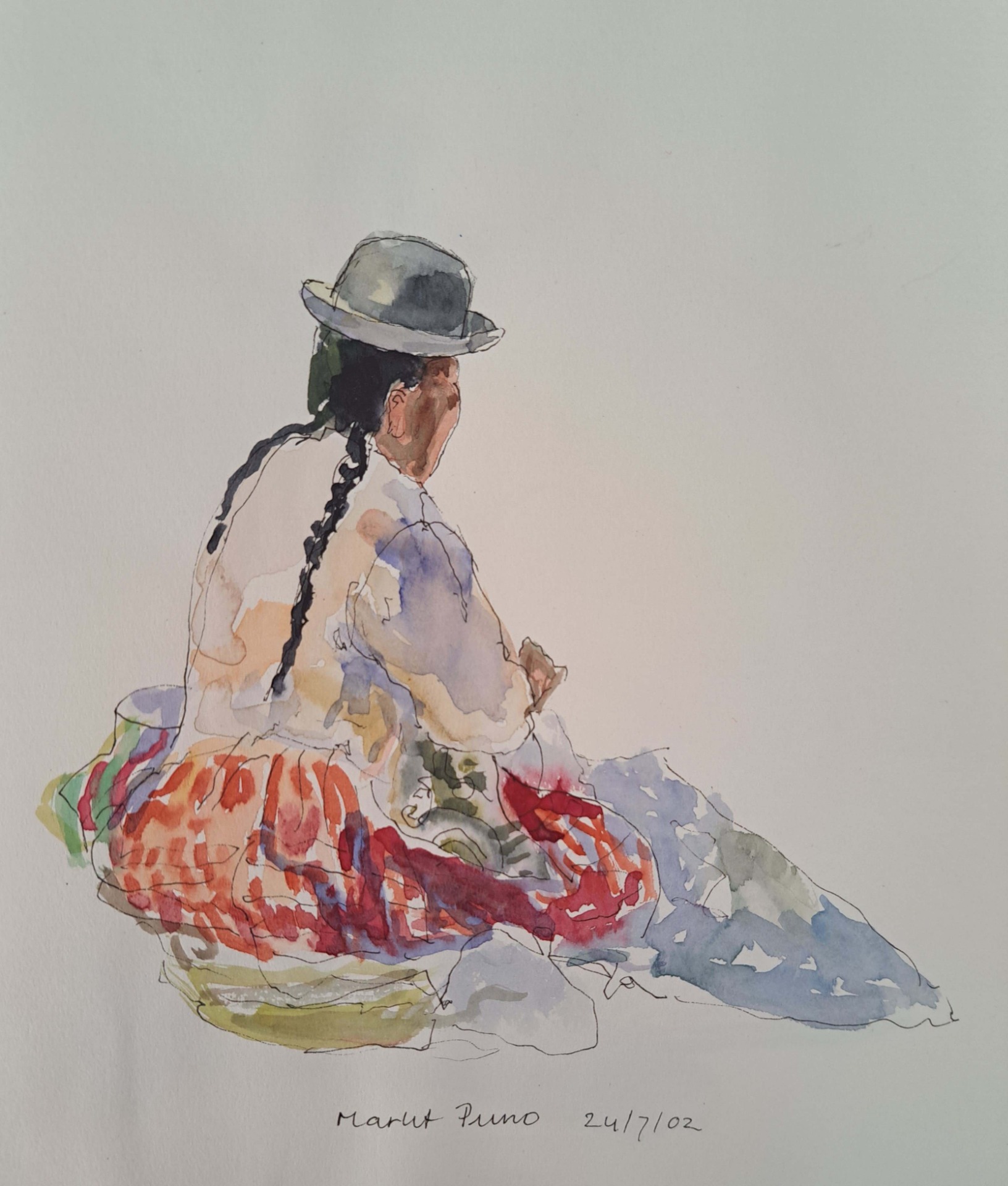 'Markt Puno 3', pen/aquarel tekening 