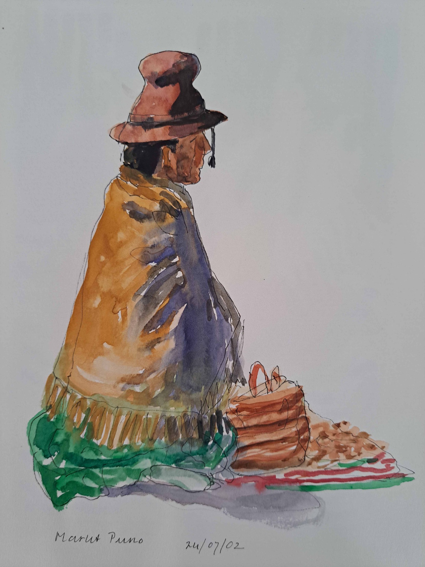 # 'Markt Puno 4', pen/aquarel tekening 