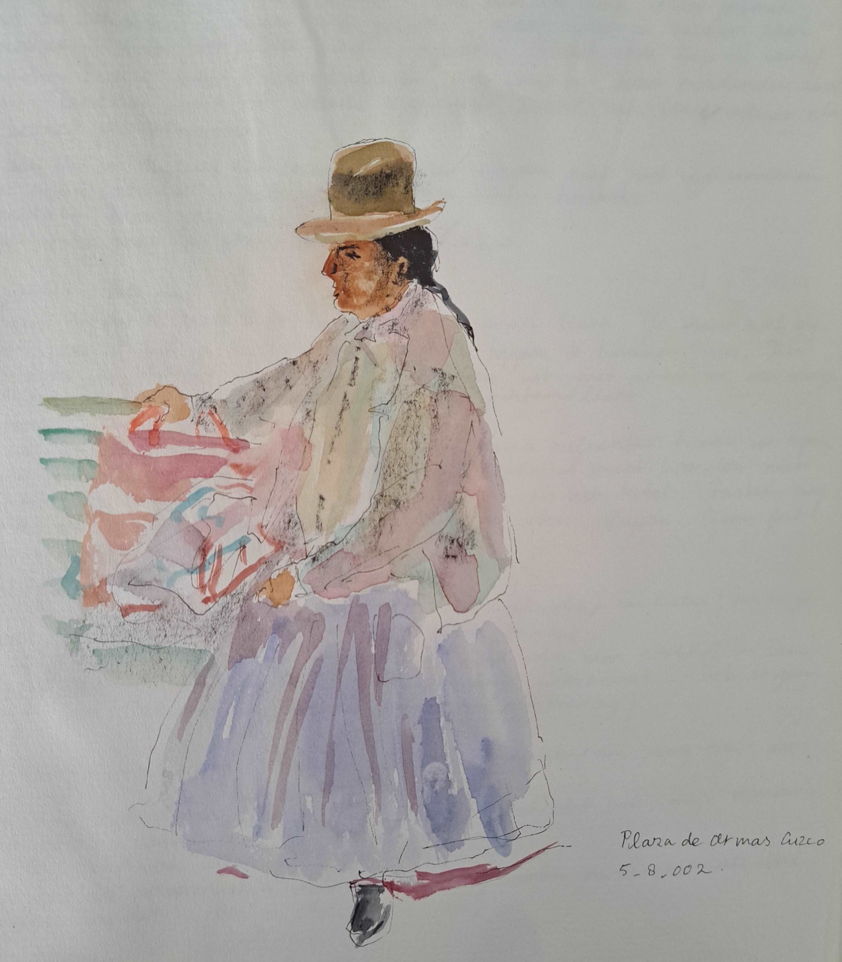# 'Plaza de Armas Cuzco', pen/aquarel tekening 